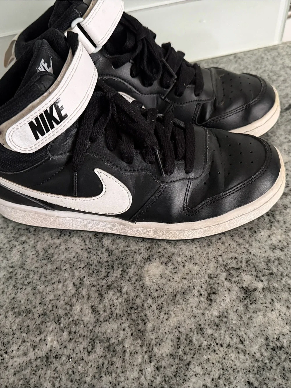 Nike Kids Black and White High-Top Sneakers with Strap
